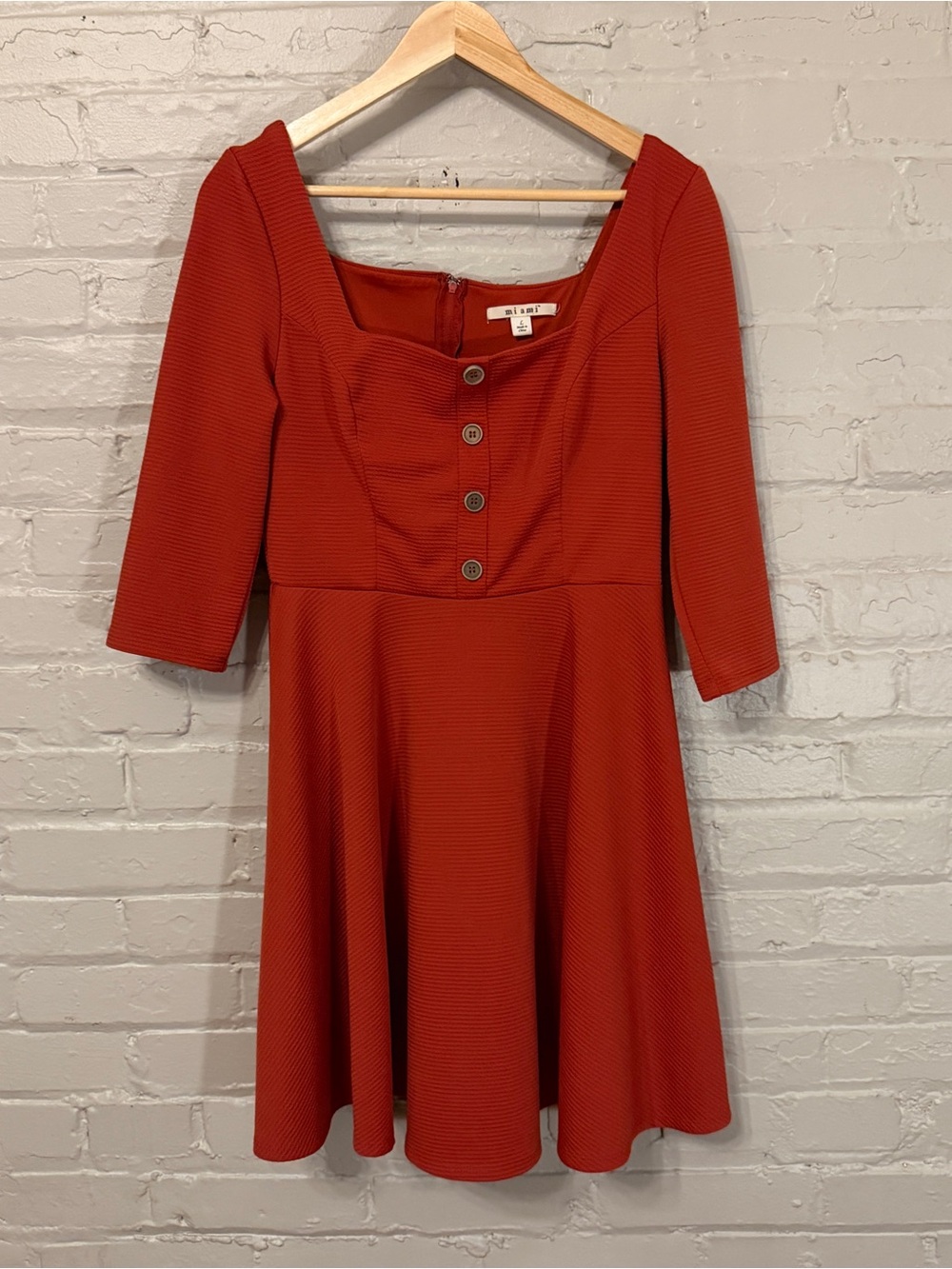Mi Ami Sweetheart Square Neckline Mini Fit Flare Burnt Orange Dress